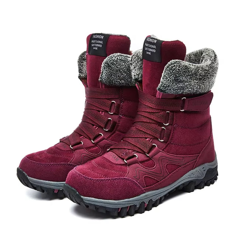Leather Women Boots Winter with Fur Super Warm Snow Boots Men Winter Work Casual Shoes Sneakers High Top Rubber Ankle Boot