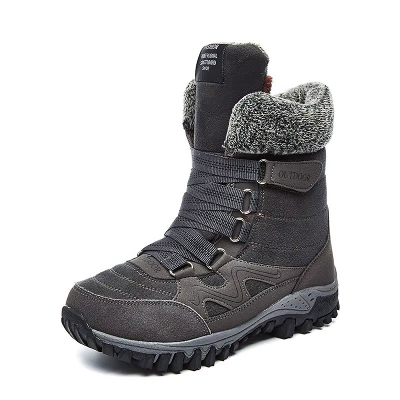 Leather Women Boots Winter with Fur Super Warm Snow Boots Men Winter Work Casual Shoes Sneakers High Top Rubber Ankle Boot